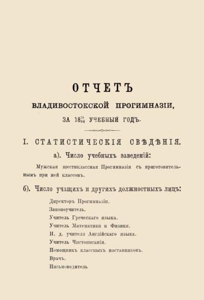 Отчет Владивостокской Прогимназии за 1879/ 80 учебный год