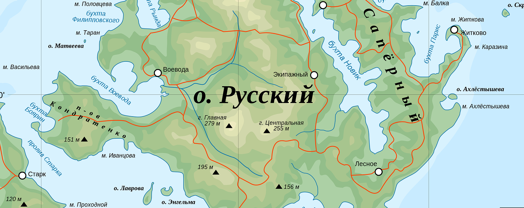 Остров русский на карте